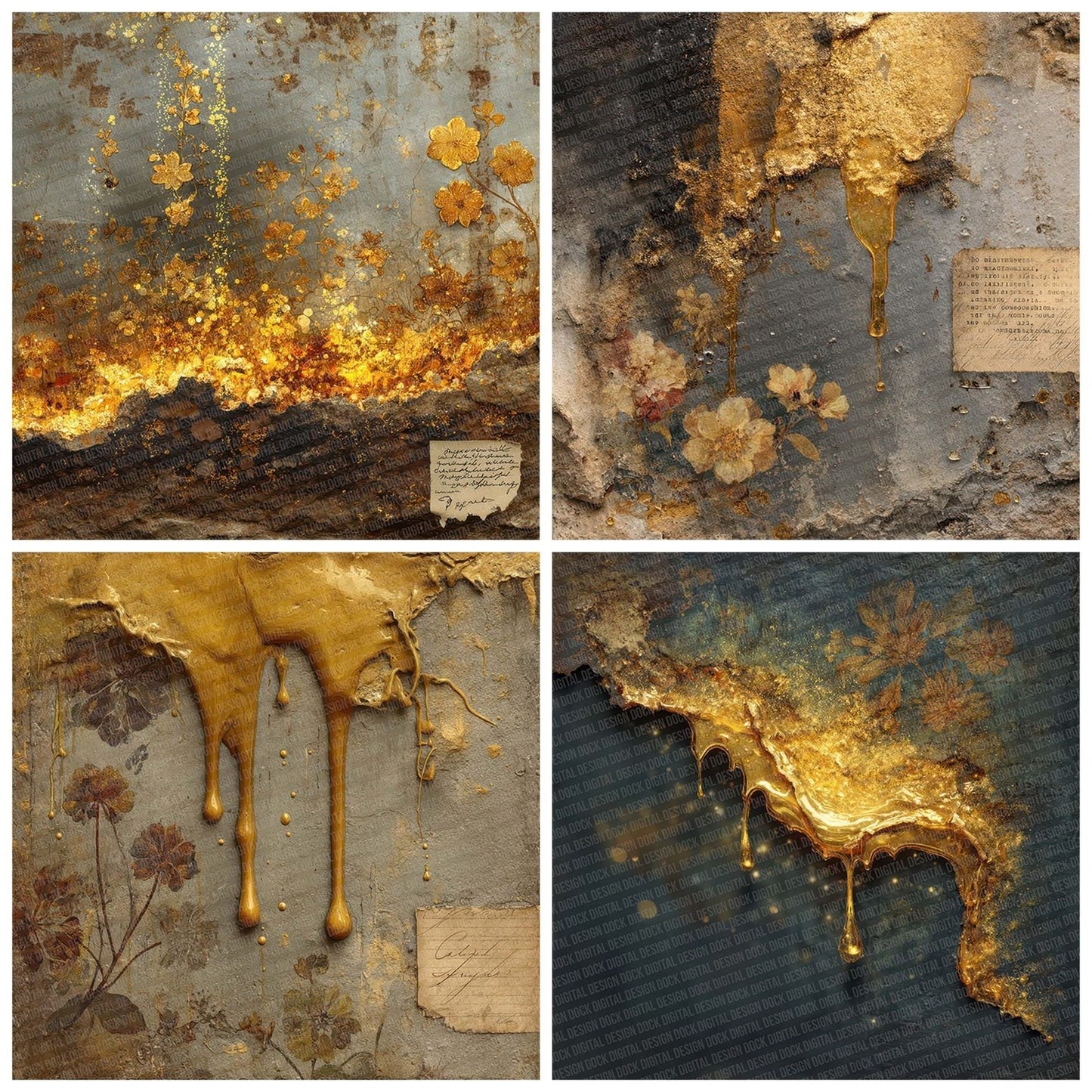 Molten Gold Bloom Digital Paper Pack (DDD002566)