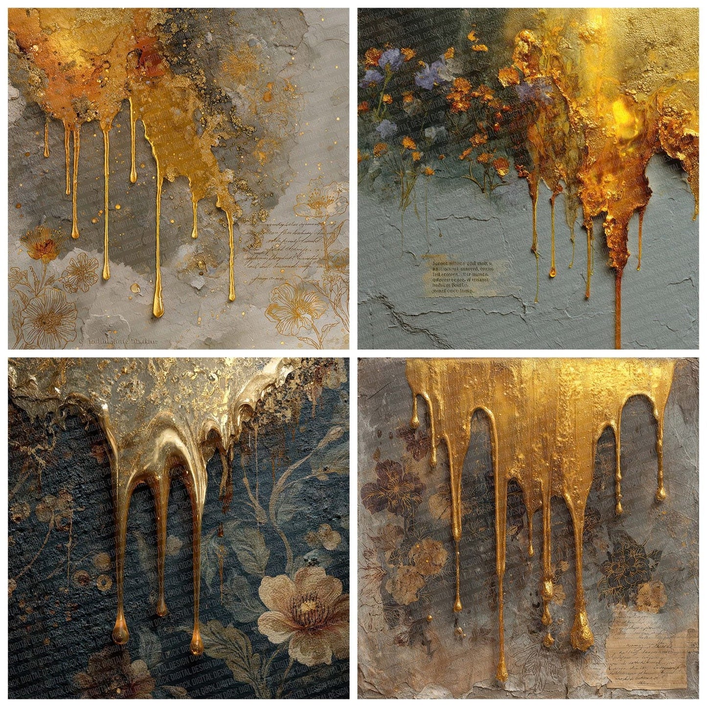 Molten Gold Bloom Digital Paper Pack (DDD002566)