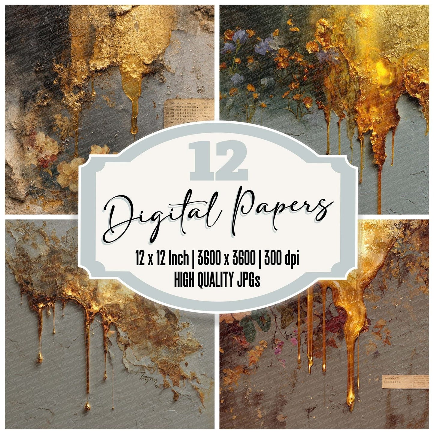 Molten Gold Bloom Digital Paper Pack (DDD002566)