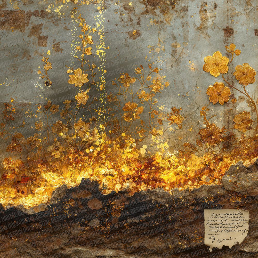 Molten Gold Bloom Digital Paper Pack (DDD002566)