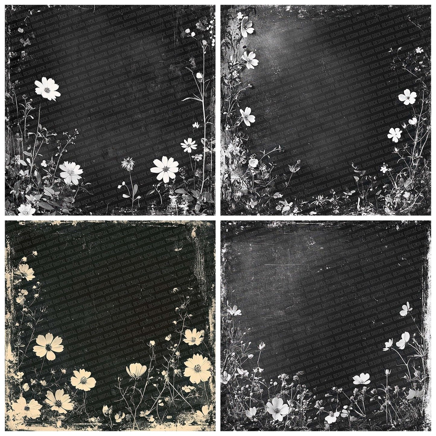 Mono Wildflower Grain Digital Paper Pack (DDD002575)