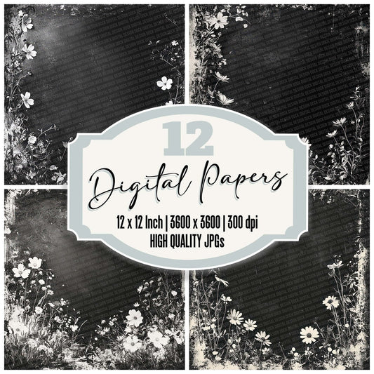 Mono Wildflower Grain Digital Paper Pack (DDD002575)