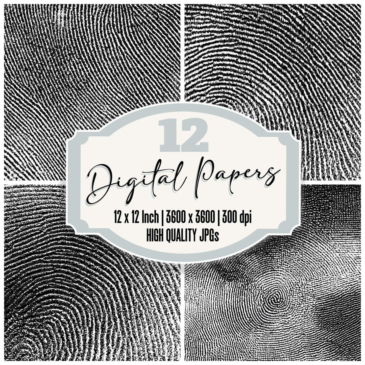 Monochrome Fingerprint Swirl Digital Paper Pack (DDD002576)