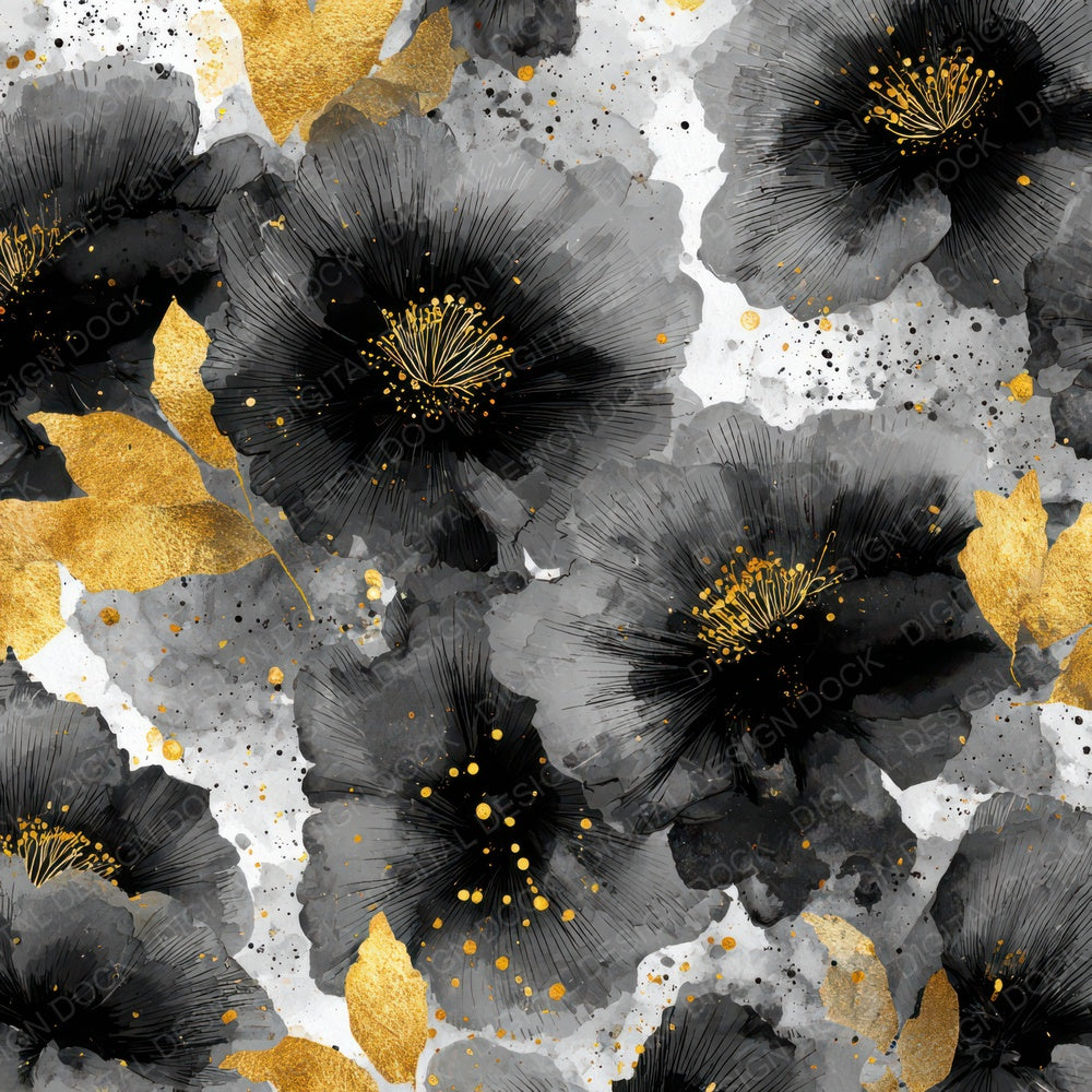 Monochrome Gold Bloom Digital Paper Pack (DDD008015)
