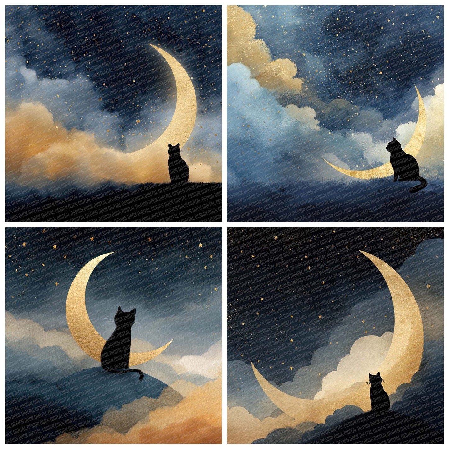 Moon Cat Shadow Digital Paper Pack (DDD002584)