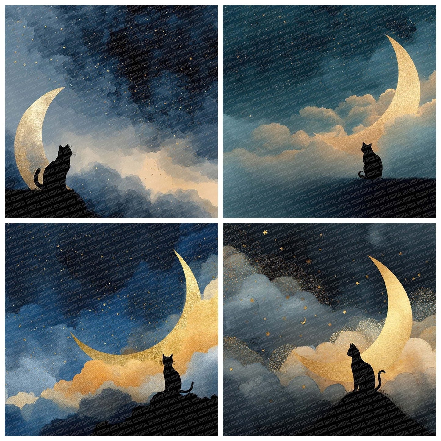 Moon Cat Shadow Digital Paper Pack (DDD002584)
