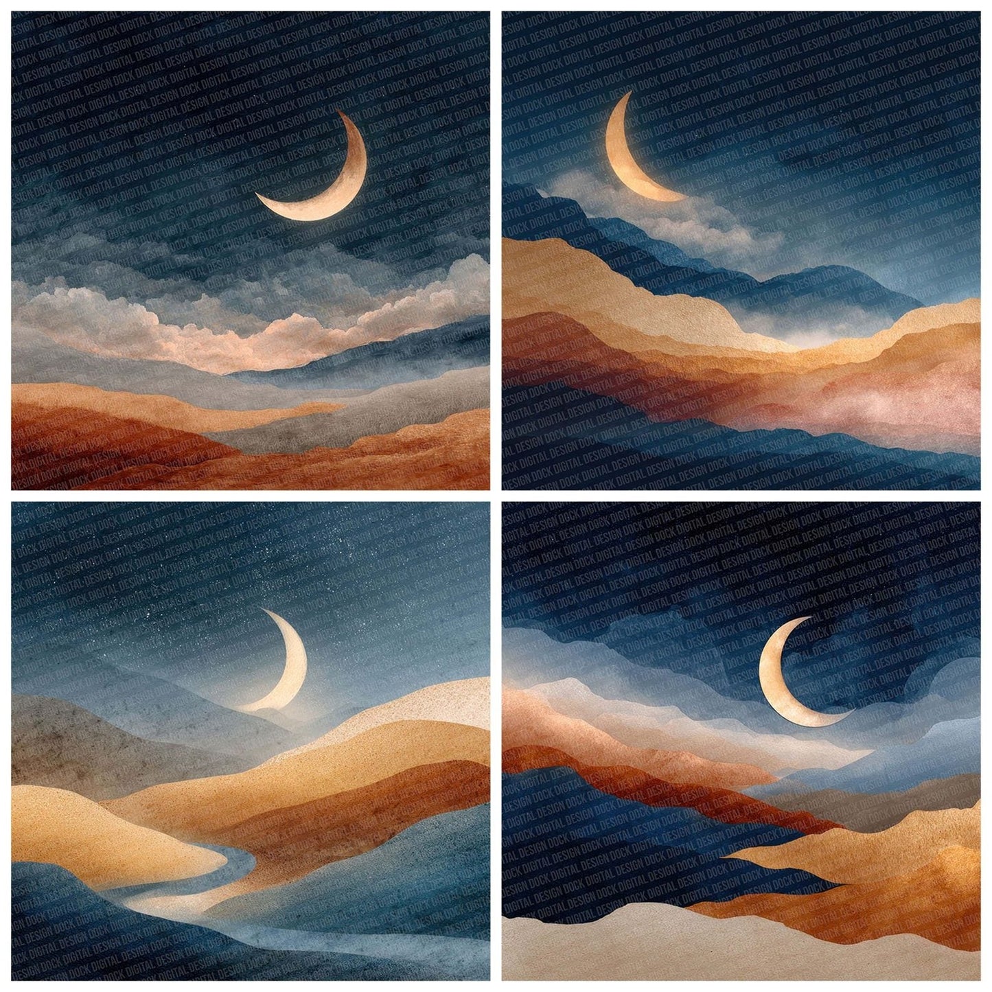 Moonlight Boho Landscape Digital Paper Pack (DDD002595)