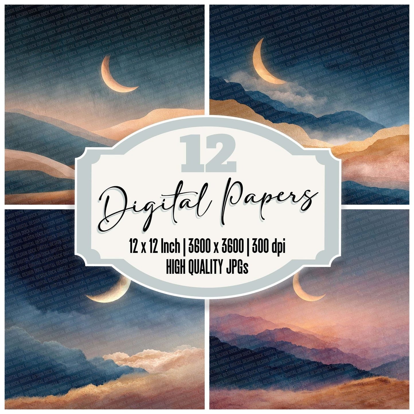 Moonlight Boho Landscape Digital Paper Pack (DDD002595)