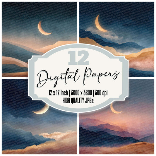 Moonlight Boho Landscape Digital Paper Pack (DDD002595)
