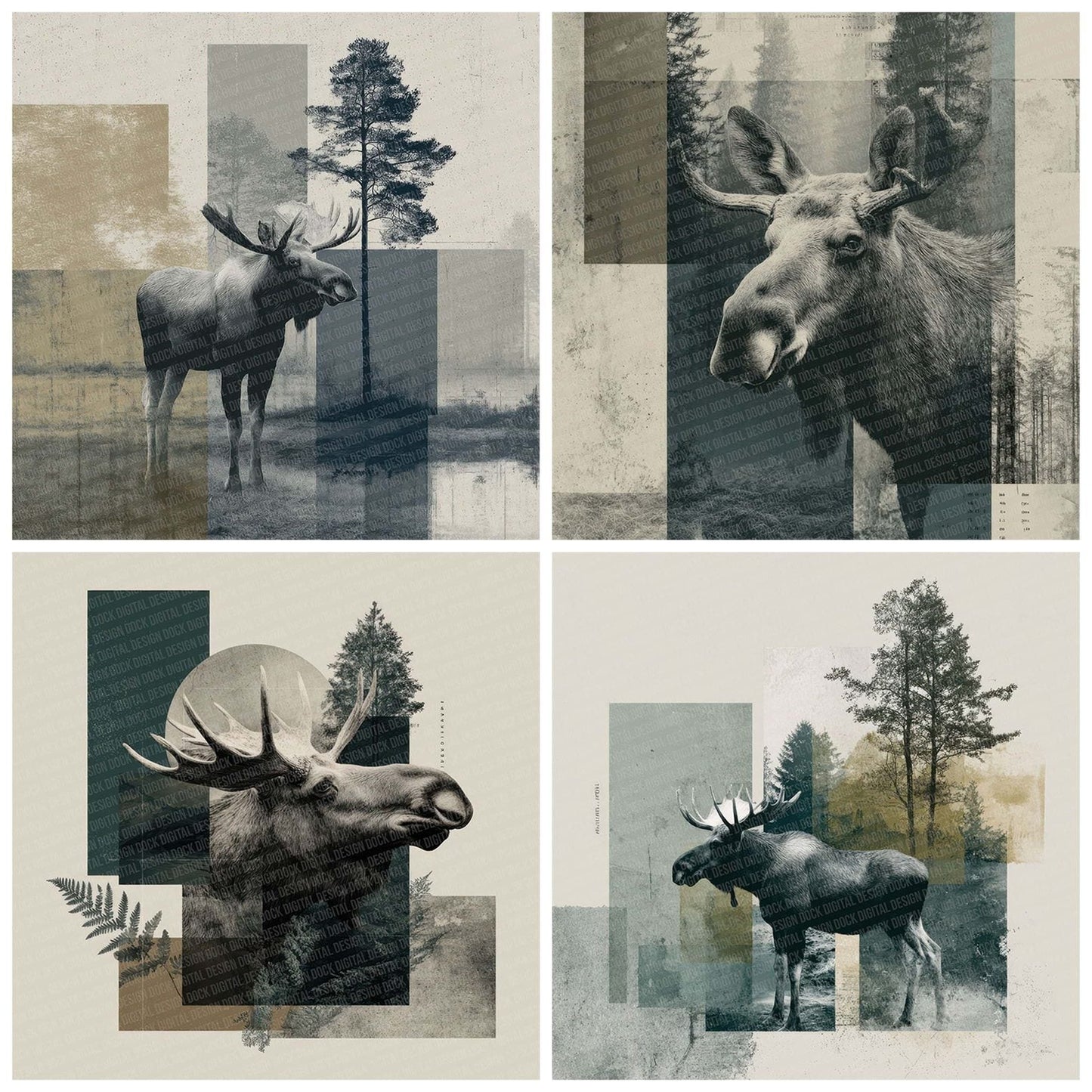 Moose Woodland Moodboard Digital Paper Pack (DDD002599)