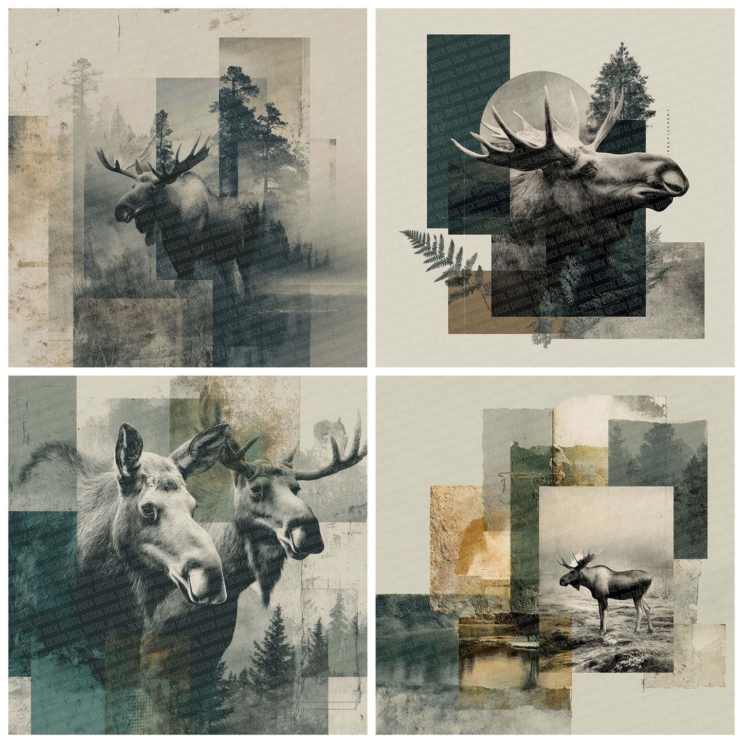 Moose Woodland Moodboard Digital Paper Pack (DDD002599)