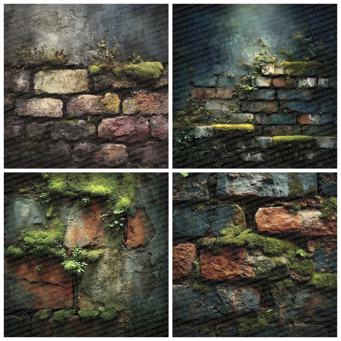 Moss Aged Brick Wall Digital Paper Pack (DDD002604)