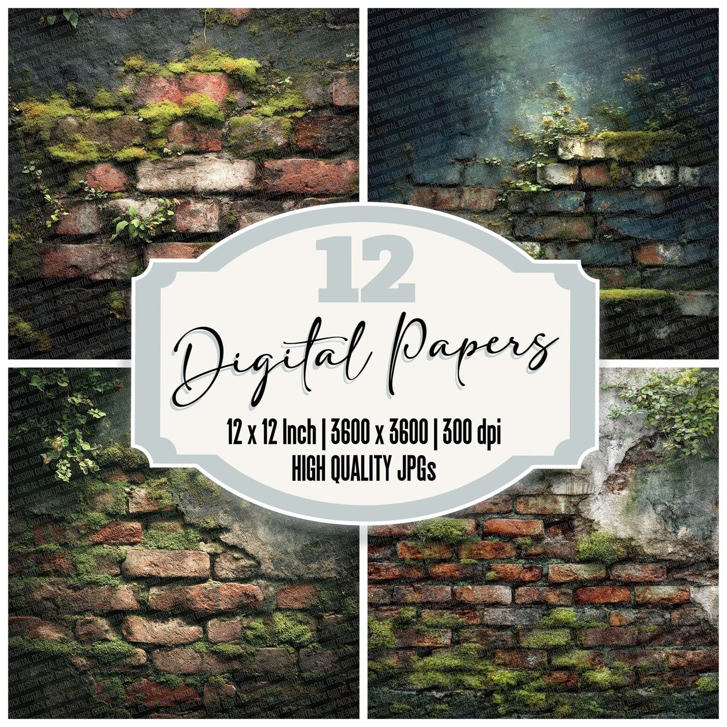 Moss Aged Brick Wall Digital Paper Pack (DDD002604)
