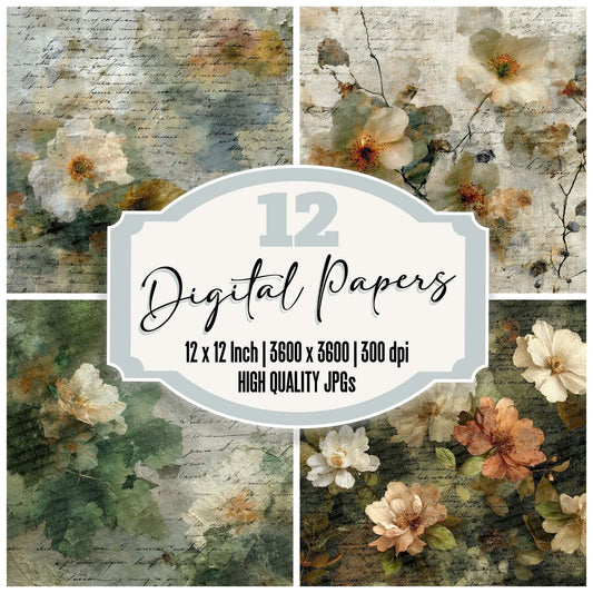 Moss Bronze Fabric Layer Floral Script Digital Paper Pack (DDD002606)
