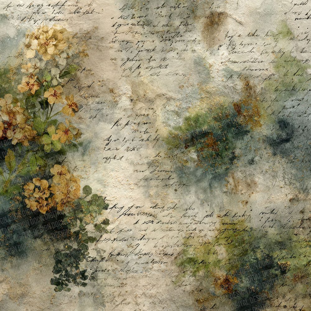 Moss Bronze Fabric Layer Floral Script Digital Paper Pack (DDD002606)
