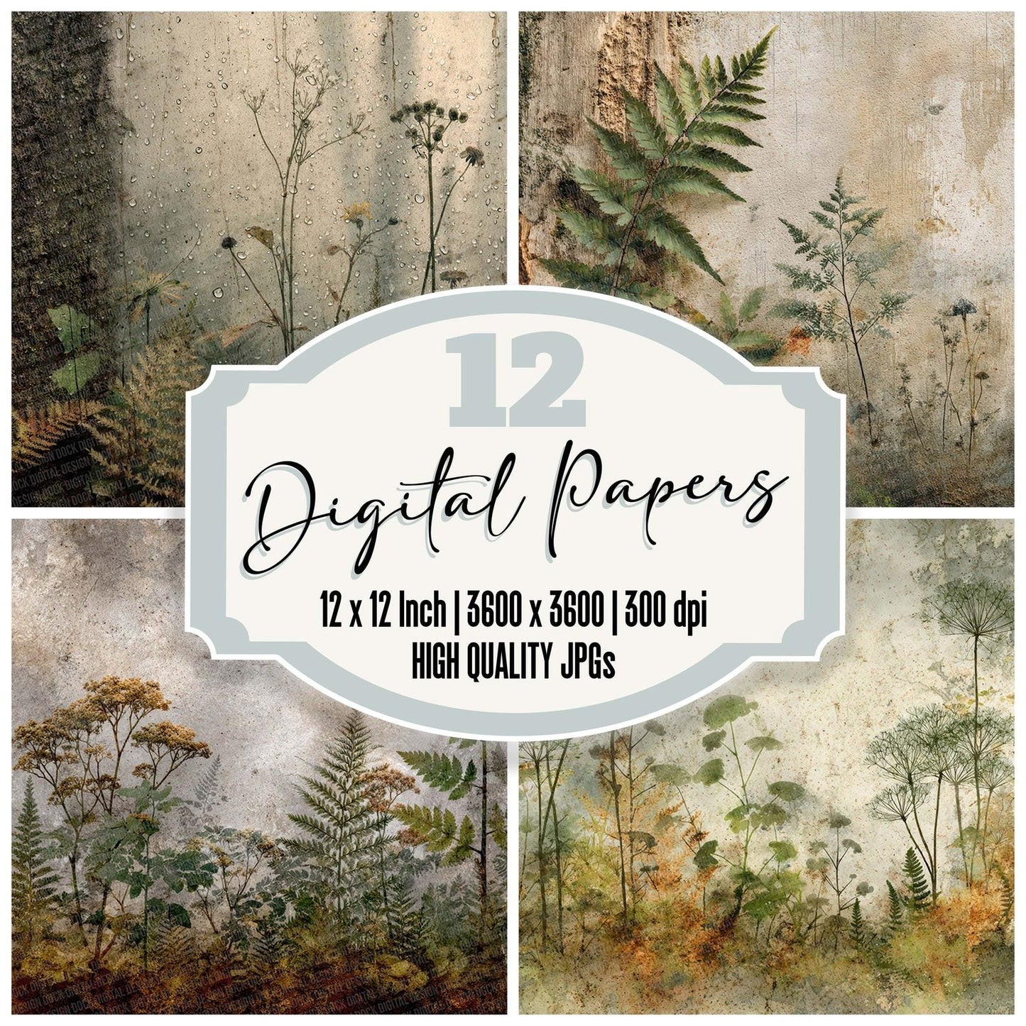 Moss Ink Bloom Digital Paper Pack (DDD002609)