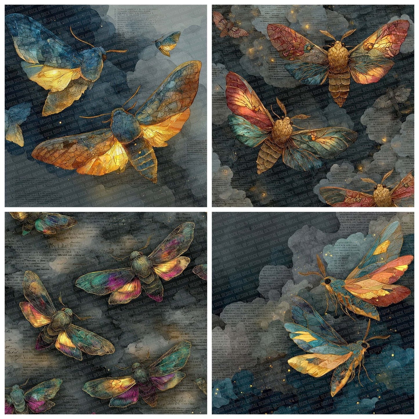 Moth Glass Charcoal Digital Paper Pack (DDD007680)