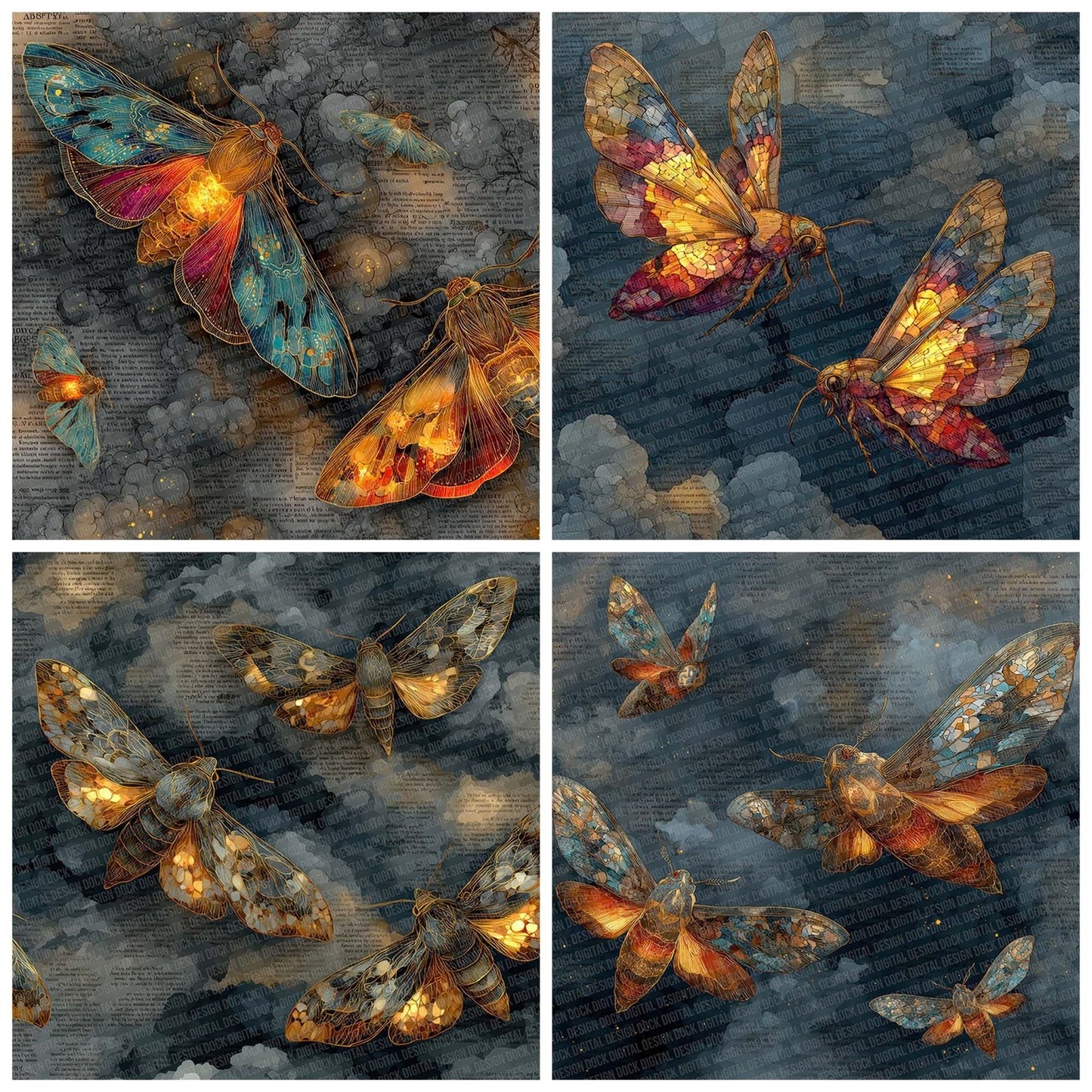 Moth Glass Charcoal Digital Paper Pack (DDD007680)