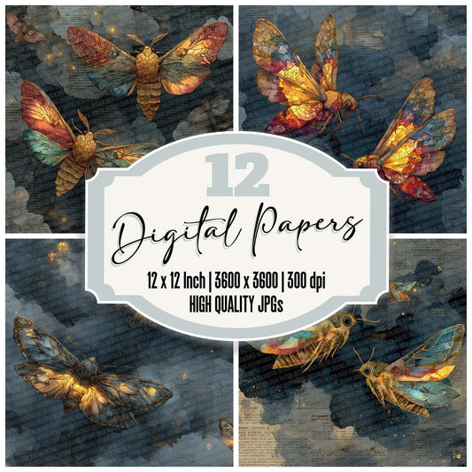 Moth Glass Charcoal Digital Paper Pack (DDD007680)