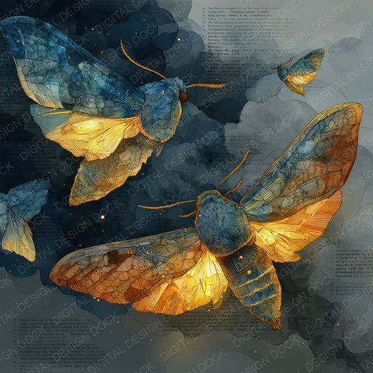 Moth Glass Charcoal Digital Paper Pack (DDD007680)