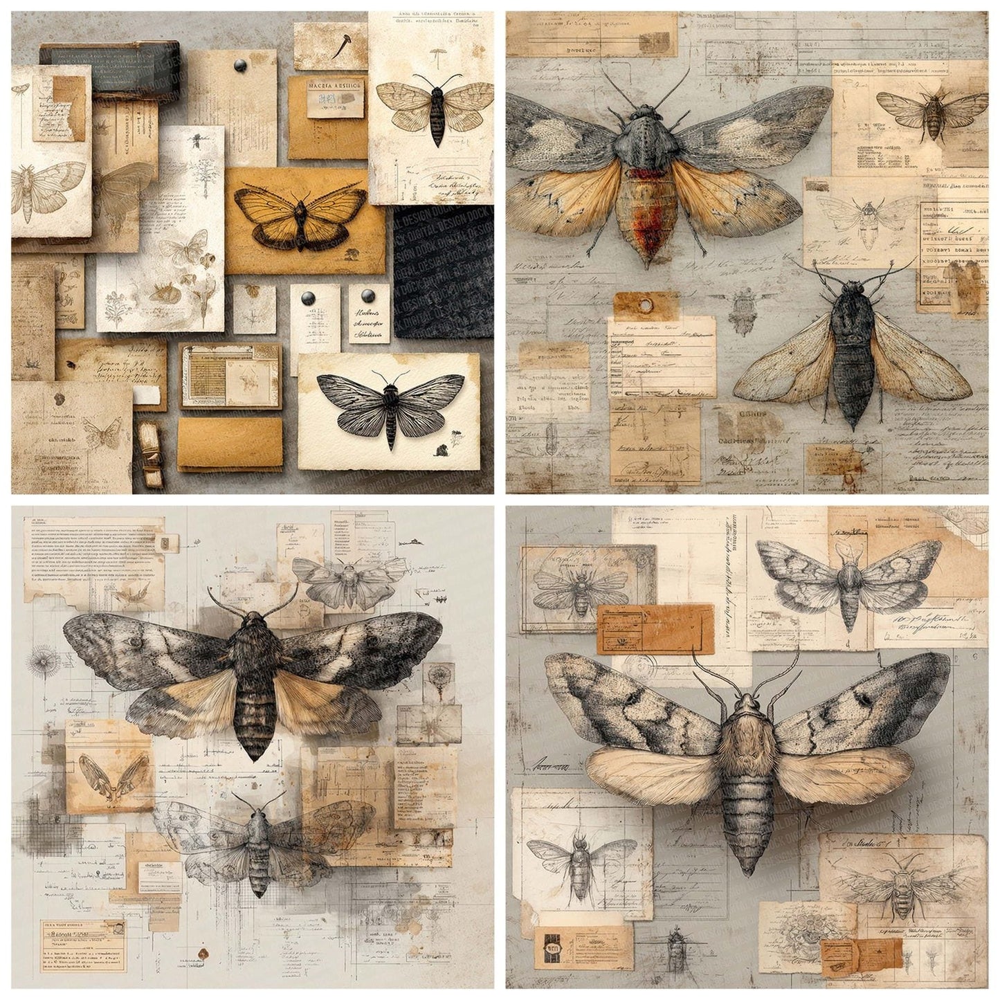 Moth Specimen Collage Digital Paper Pack (DDD002622)
