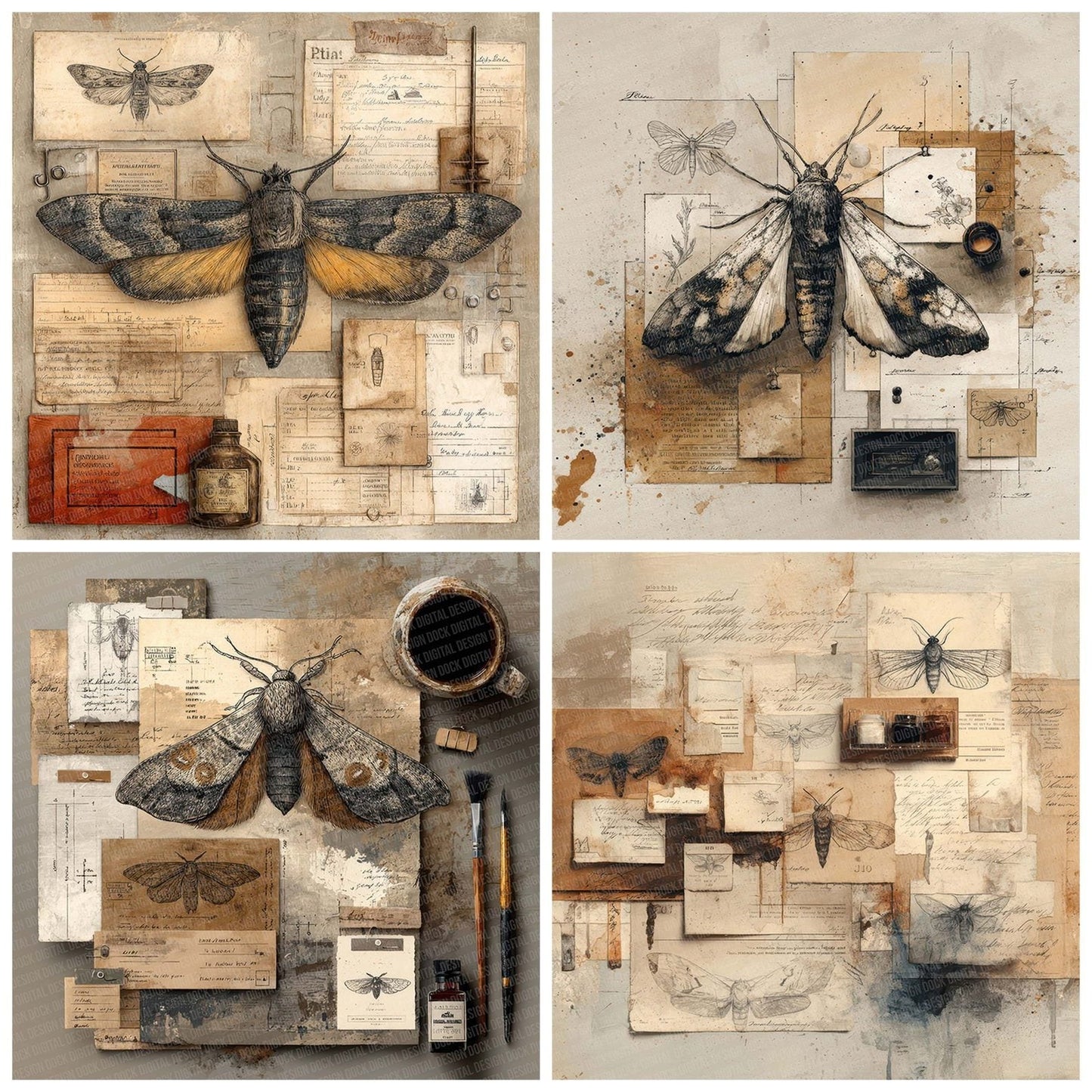 Moth Specimen Collage Digital Paper Pack (DDD002622)