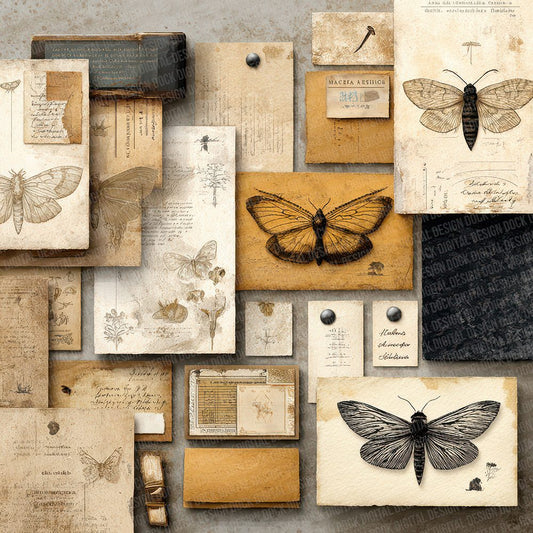 Moth Specimen Collage Digital Paper Pack (DDD002622)