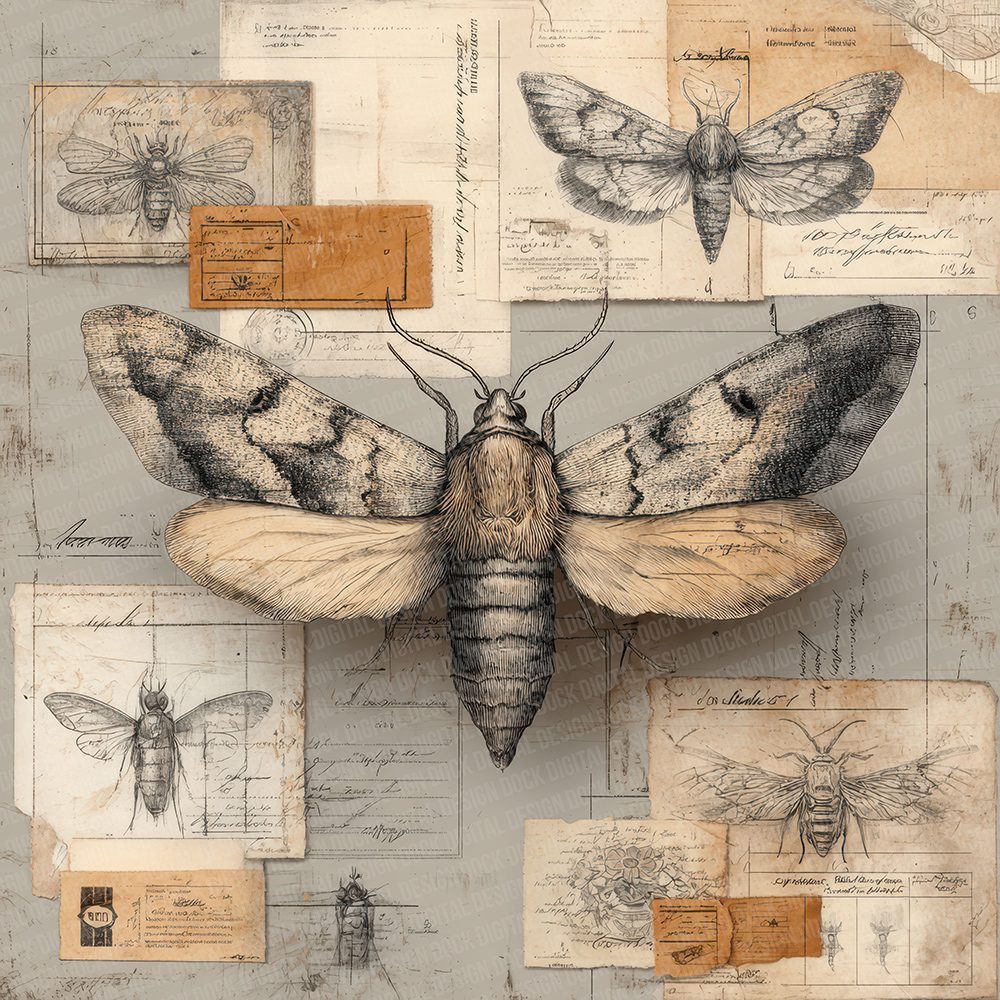 Moth Specimen Collage Digital Paper Pack (DDD002622)