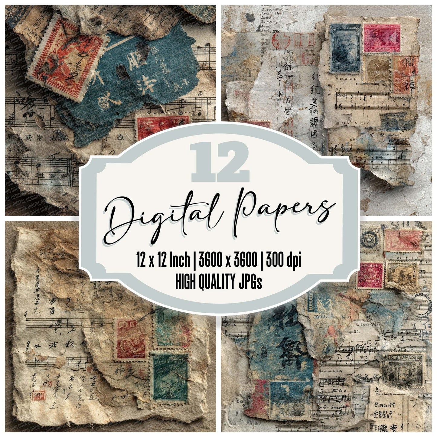 Music Calligraphy Stamps Digital Paper Pack (DDD002635)