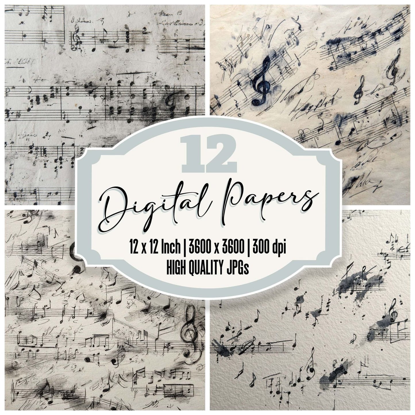 Music Note Linework Digital Paper Pack (DDD002638)