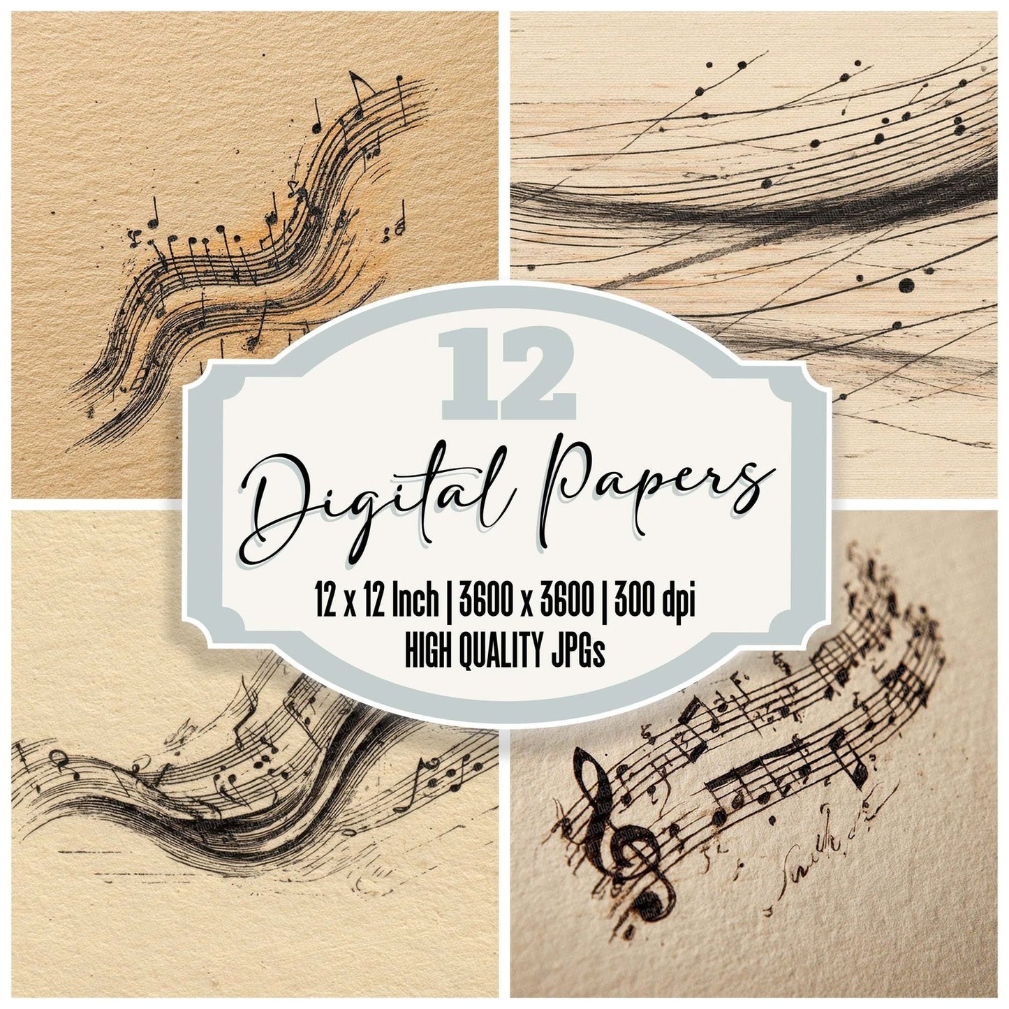 Music Staff Sketch Digital Paper Pack (DDD002640)