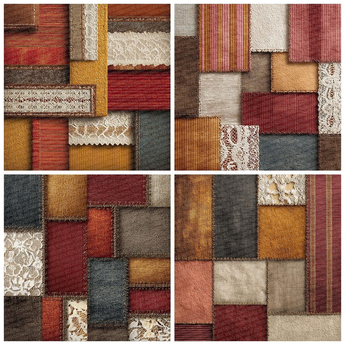 Mustard Cord Lace Patchwork Fabric Digital Paper Pack (DDD002644)