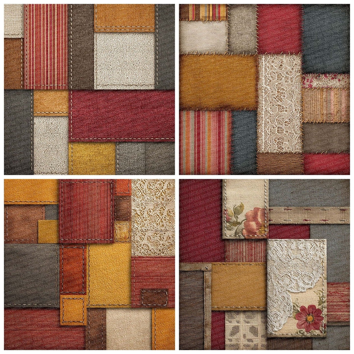 Mustard Cord Lace Patchwork Fabric Digital Paper Pack (DDD002644)