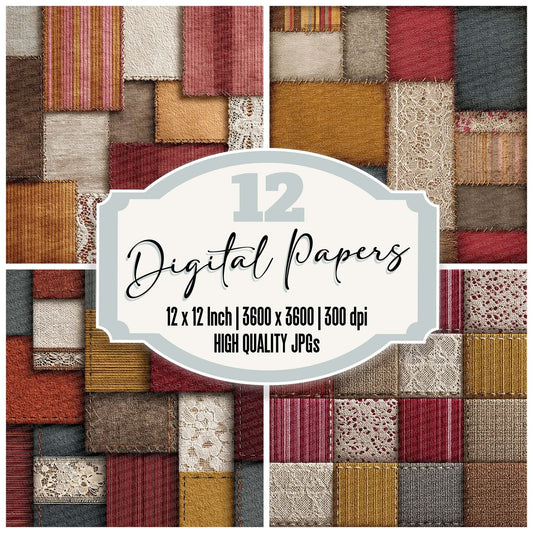 Mustard Cord Lace Patchwork Fabric Digital Paper Pack (DDD002644)