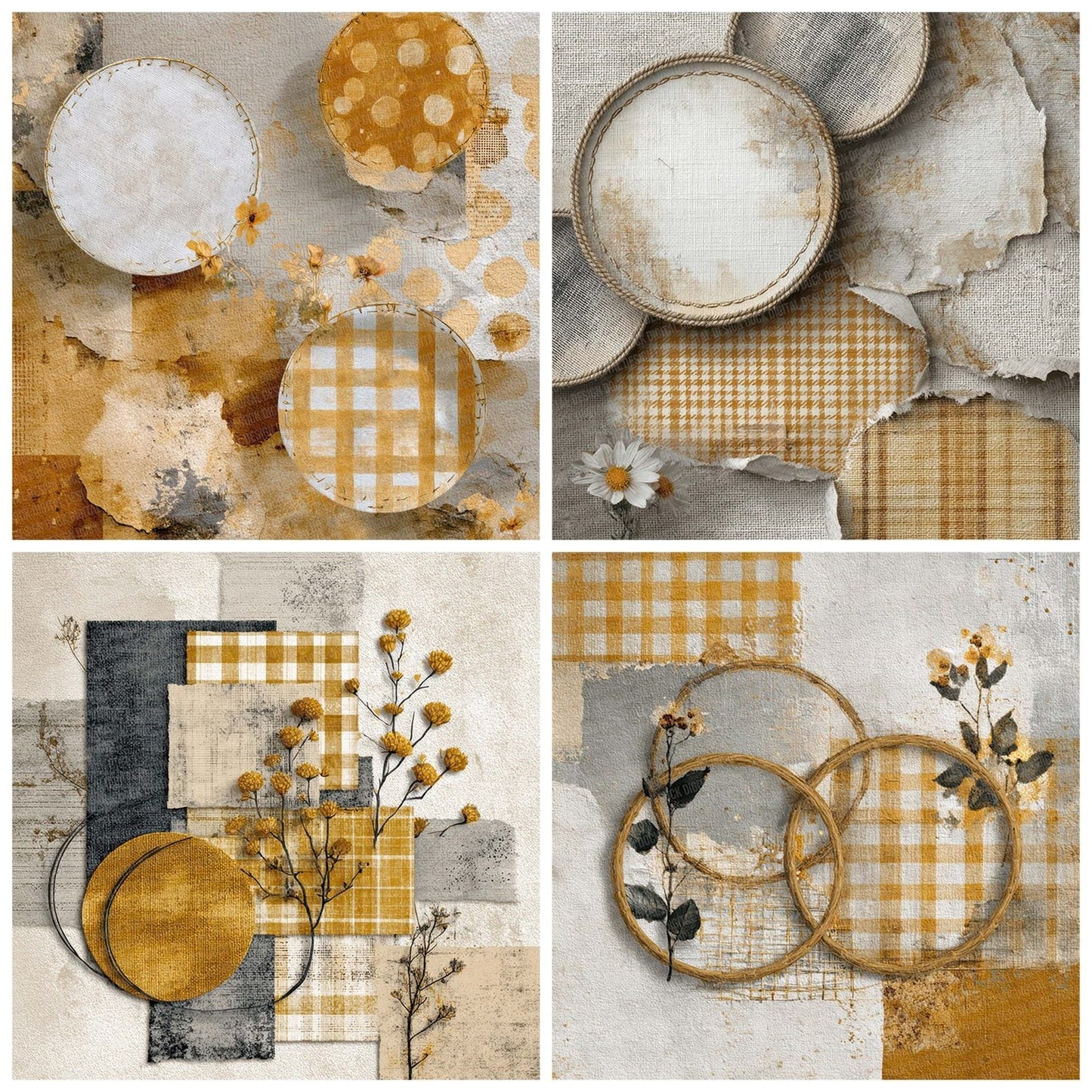 Mustard Gingham Stitch Digital Paper Pack (DDD007682)
