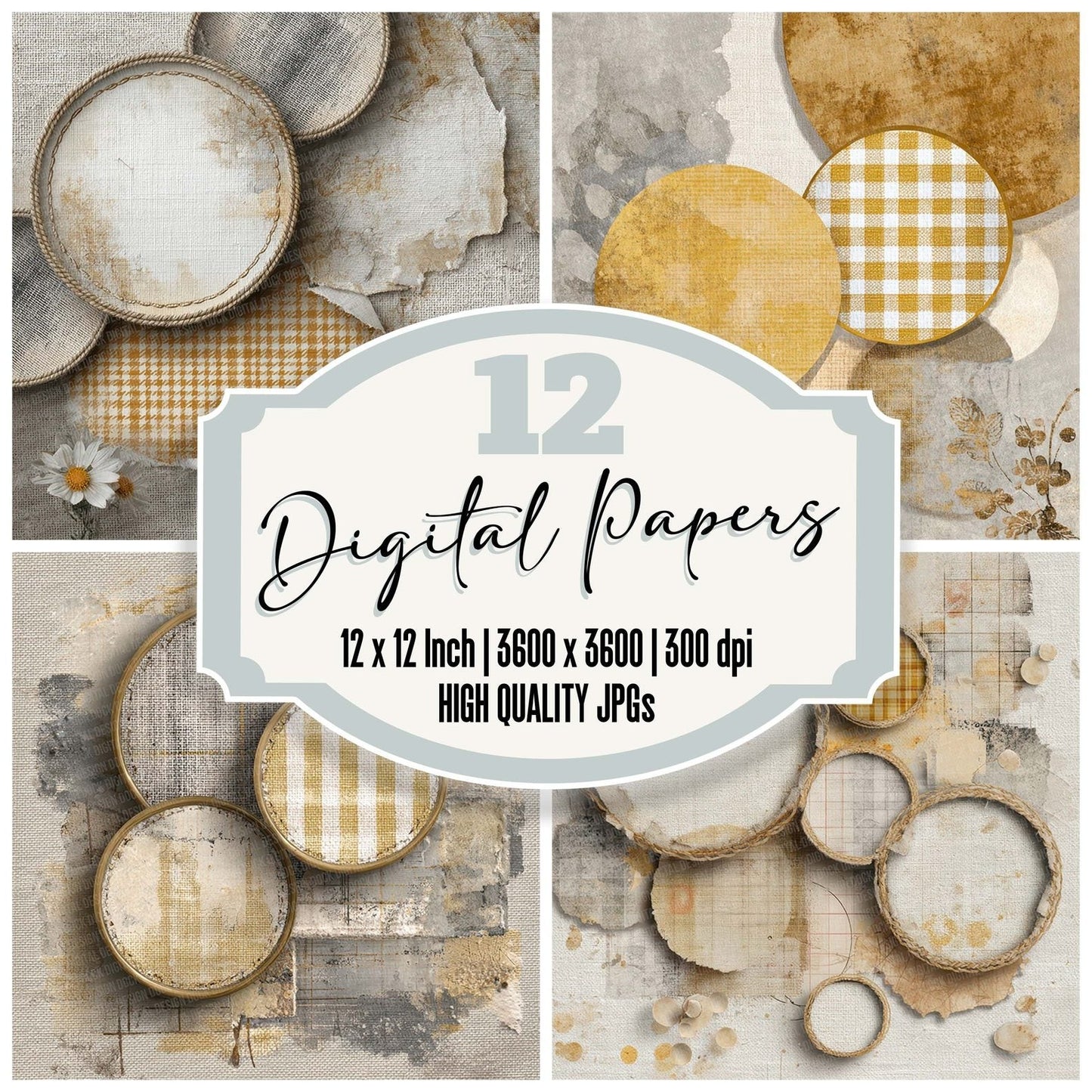 Mustard Gingham Stitch Digital Paper Pack (DDD007682)