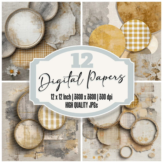 Mustard Gingham Stitch Digital Paper Pack (DDD007682)
