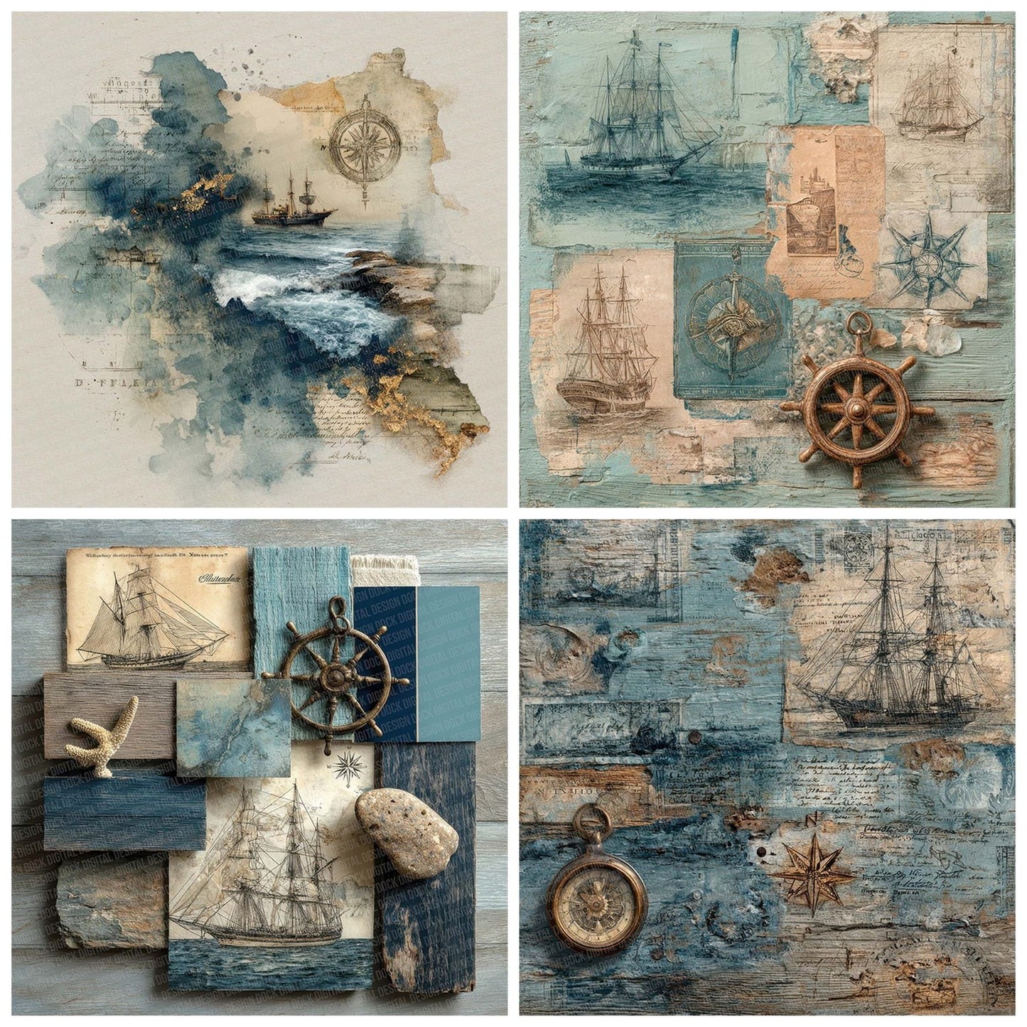 Nautical Compass Collage Digital Paper Pack (DDD002663)
