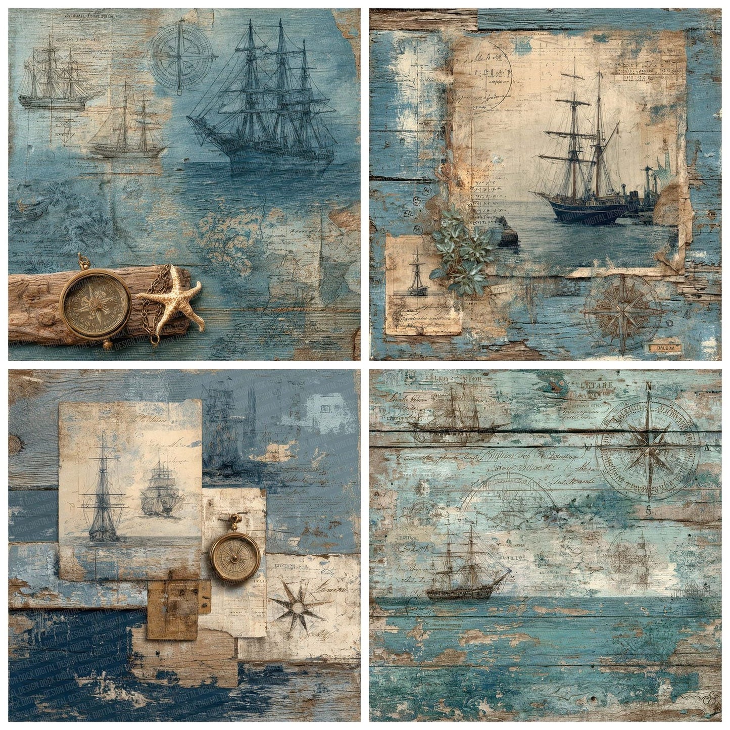 Nautical Compass Collage Digital Paper Pack (DDD002663)