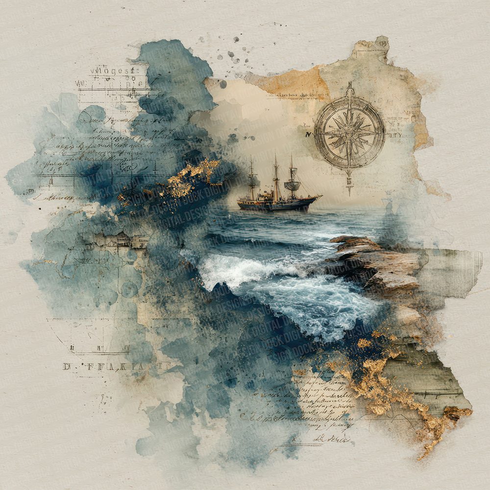Nautical Compass Collage Digital Paper Pack (DDD002663)