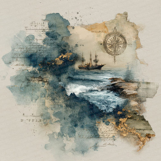 Nautical Compass Collage Digital Paper Pack (DDD002663)