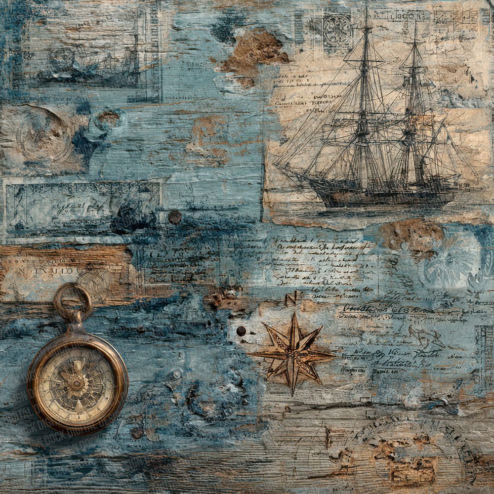 Nautical Compass Collage Digital Paper Pack (DDD002663)