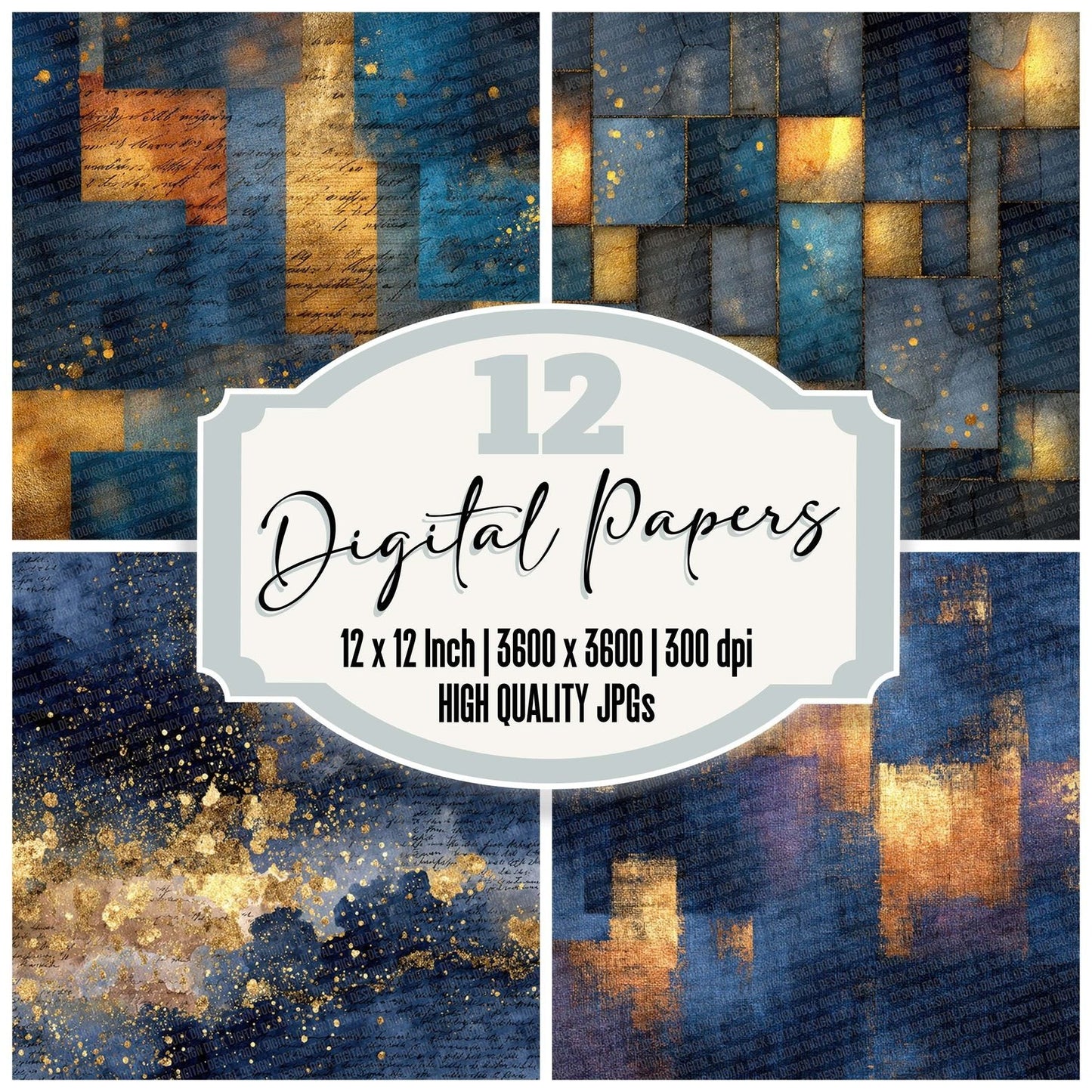 Navy Gold Christian Sacred Layers Digital Paper Pack (DDD002666)