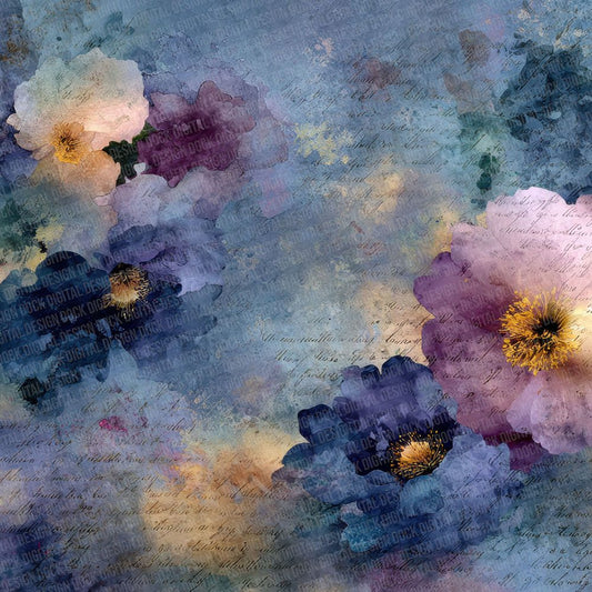 Navy Plum Fabric Layer Floral Script Digital Paper Pack (DDD002668)
