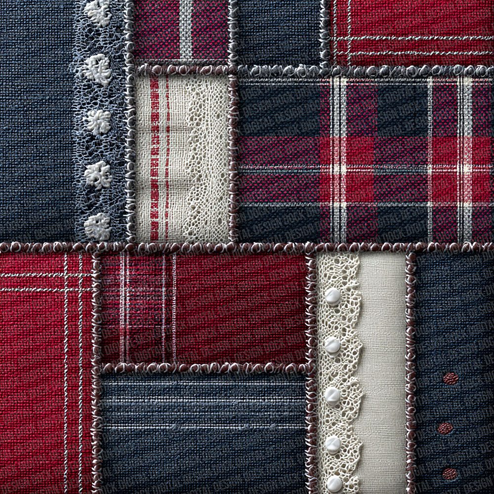Navy Stripe Tartan Patchwork Fabric Digital Paper Pack (DDD002670)