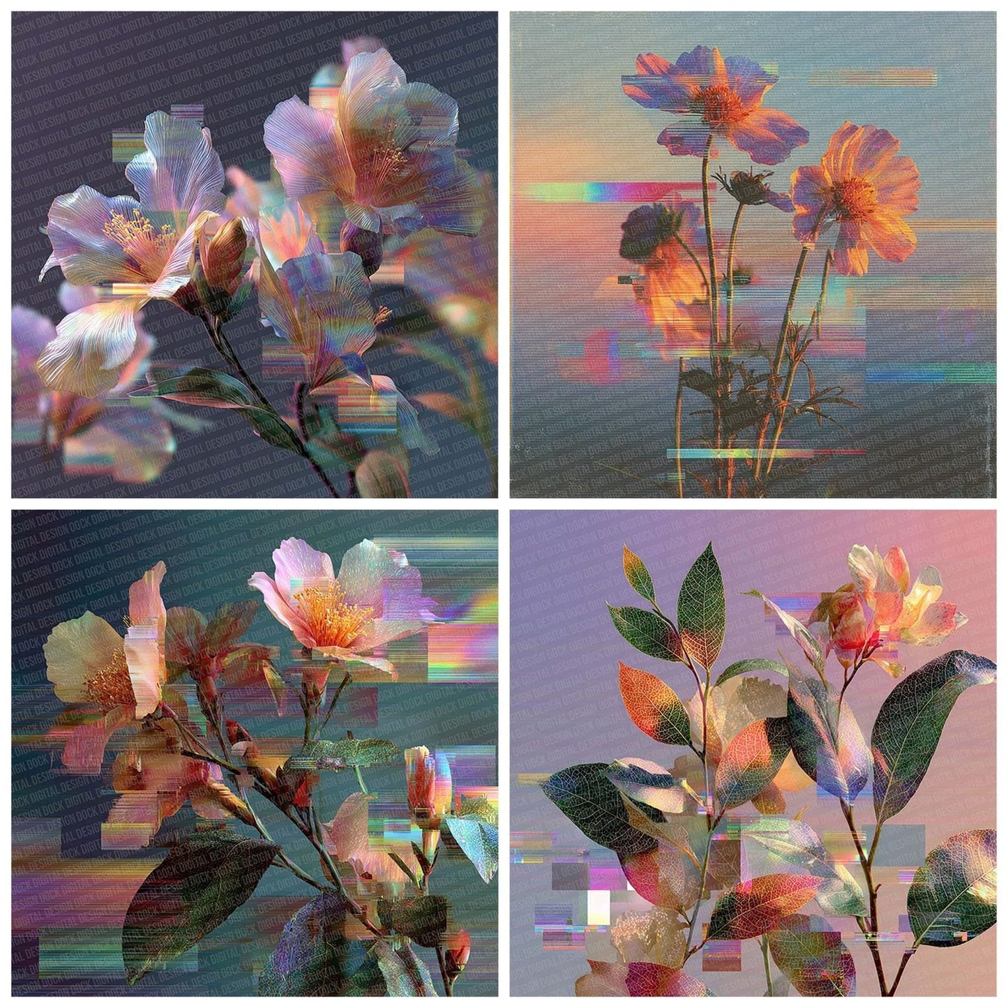 Neon Botanical Glitch Digital Paper Pack (DDD002677)