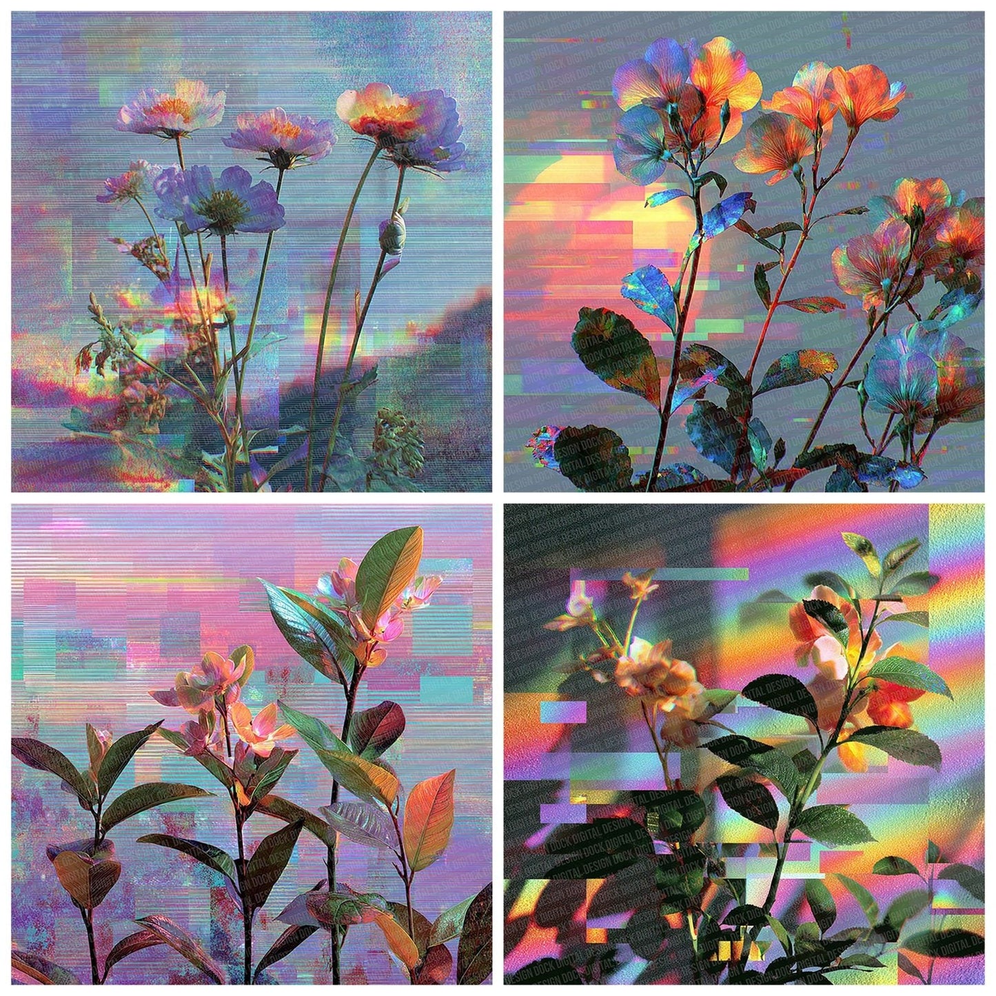 Neon Botanical Glitch Digital Paper Pack (DDD002677)