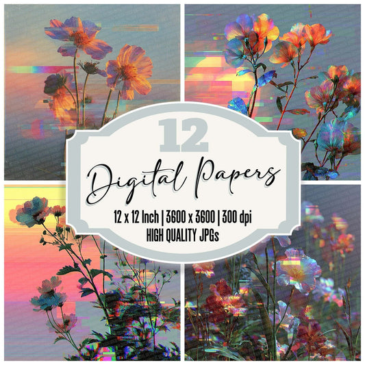 Neon Botanical Glitch Digital Paper Pack (DDD002677)