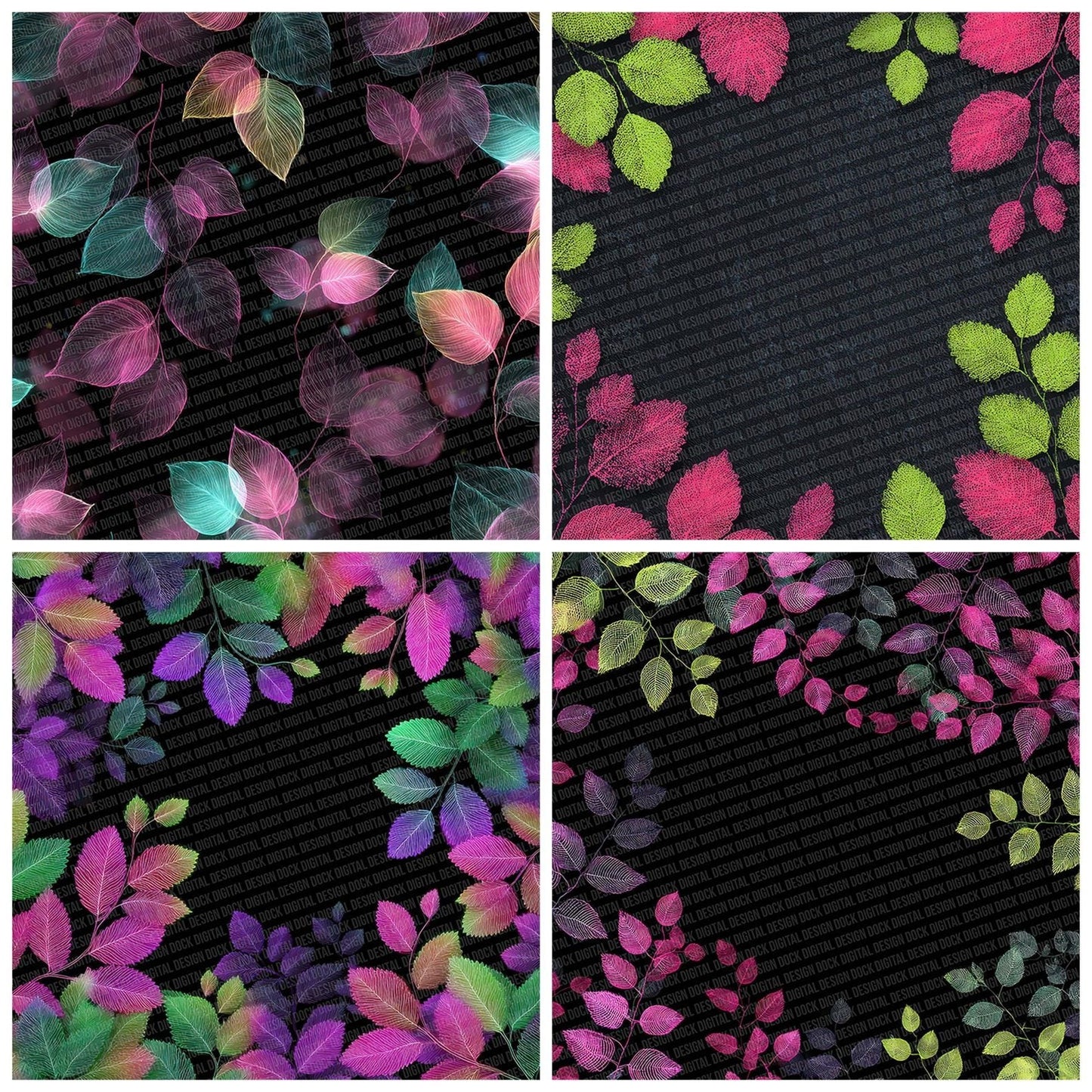 Neon Botanical Outline Digital Paper Pack (DDD002678)