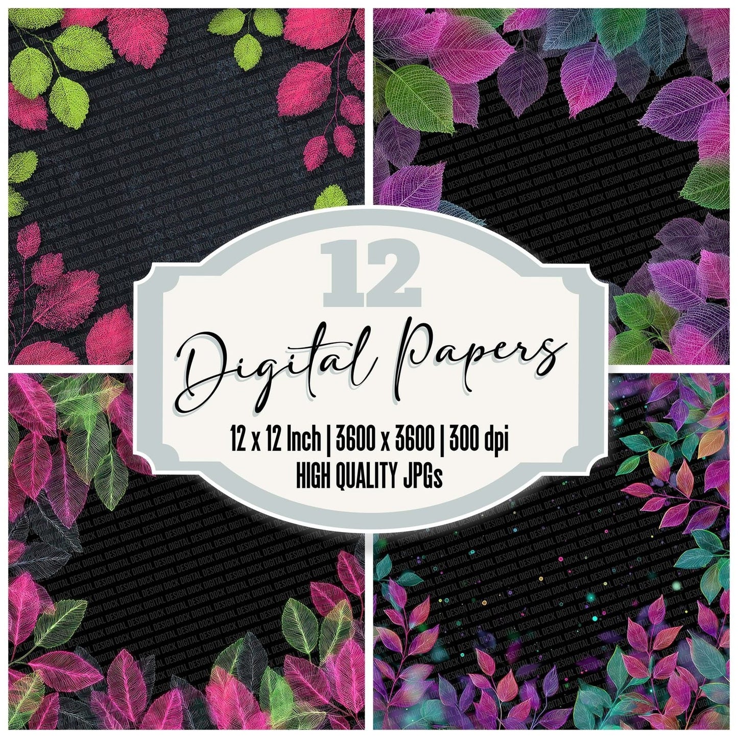 Neon Botanical Outline Digital Paper Pack (DDD002678)